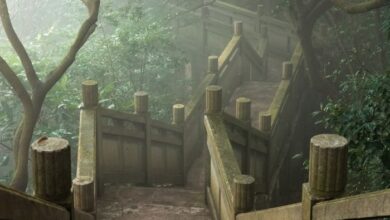 بوابة سحرية وسط الغابة في قصة رحلة إلى أرض العجائب